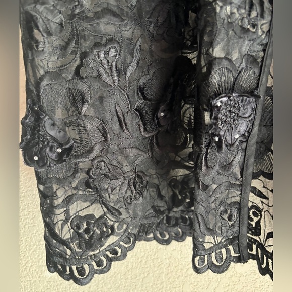 Moda La Belezza Black Scalloped Floral Lace Formal Open Front Shrug Jacket OS - Picture 5 of 9